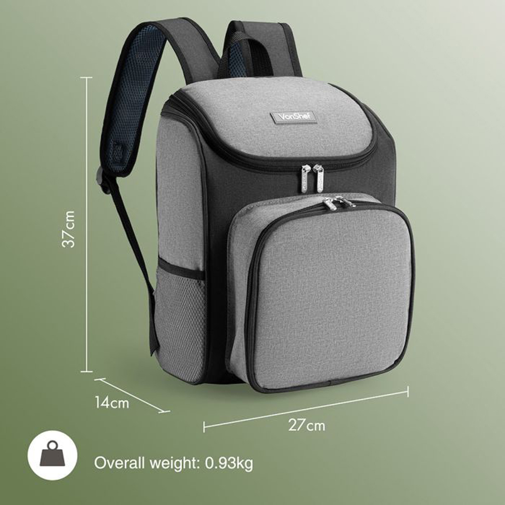 VonShef 2 Person Grey Picnic Hamper Backpack Image 9