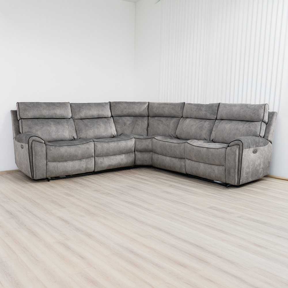 Furniture One 5 Seater Light Grey Power Corner Recliner Sofa Set Image 1