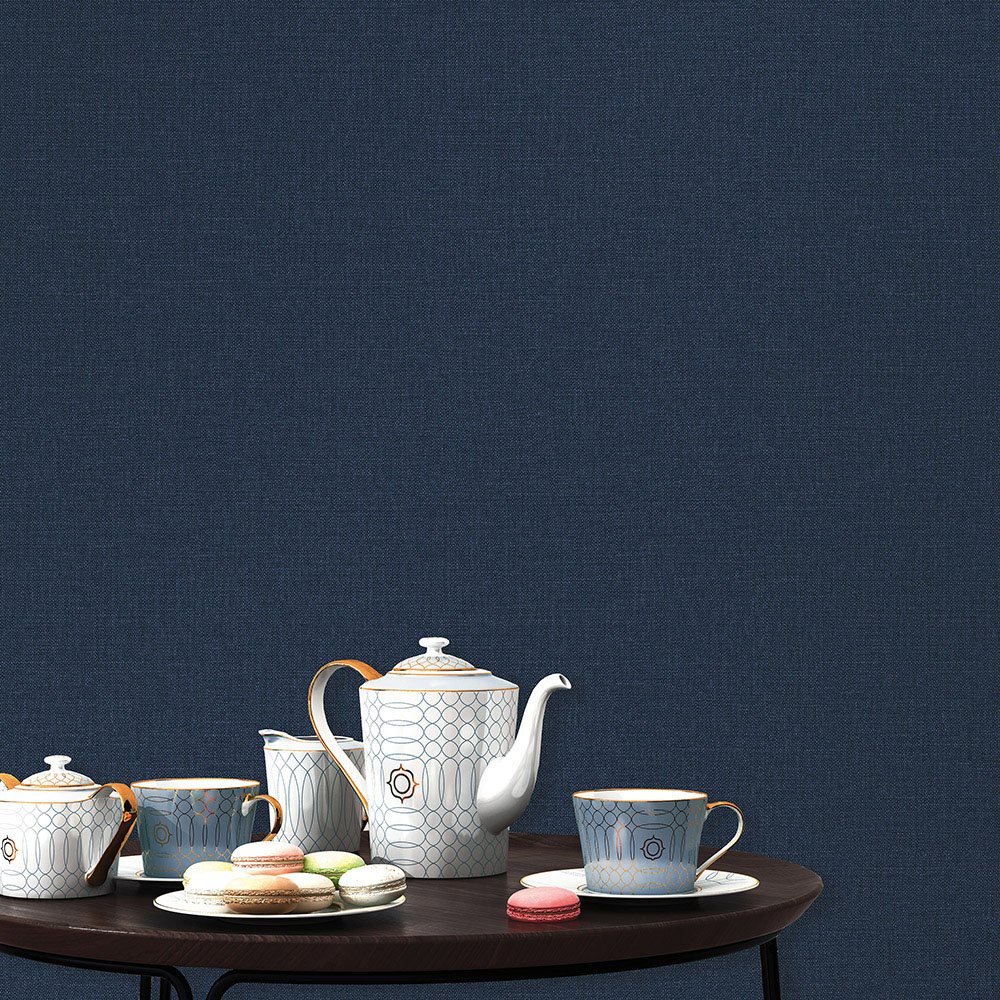 Elle Decoration Luxury Plain Blue Woven Vinyl Wallpaper by Erismann Image 4