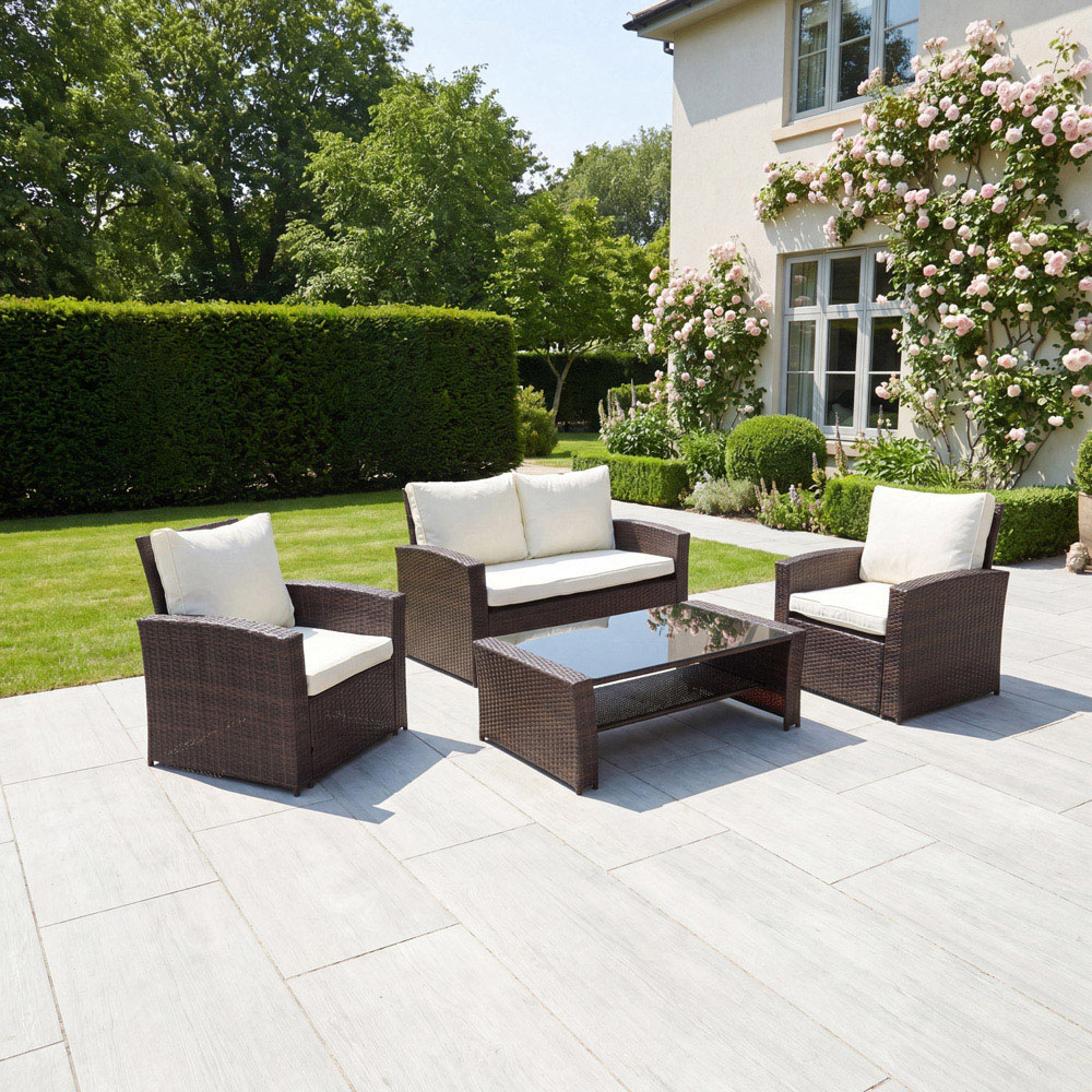 Artemis Home Pallini 4 Seater Brown and Cream Rattan Patio Set Image 2