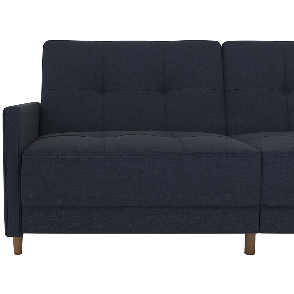 Dorel Andora 3 Seater Linen Navy Blue Sprung Sofa Bed with Wooden Legs ...