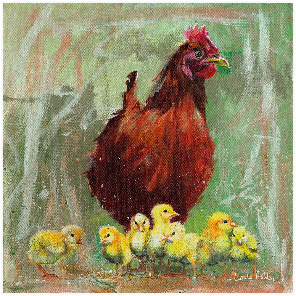 Laura Ashley Hen and Chicks Wooden Frame Wall Art 50 x 50cmcm Image 4