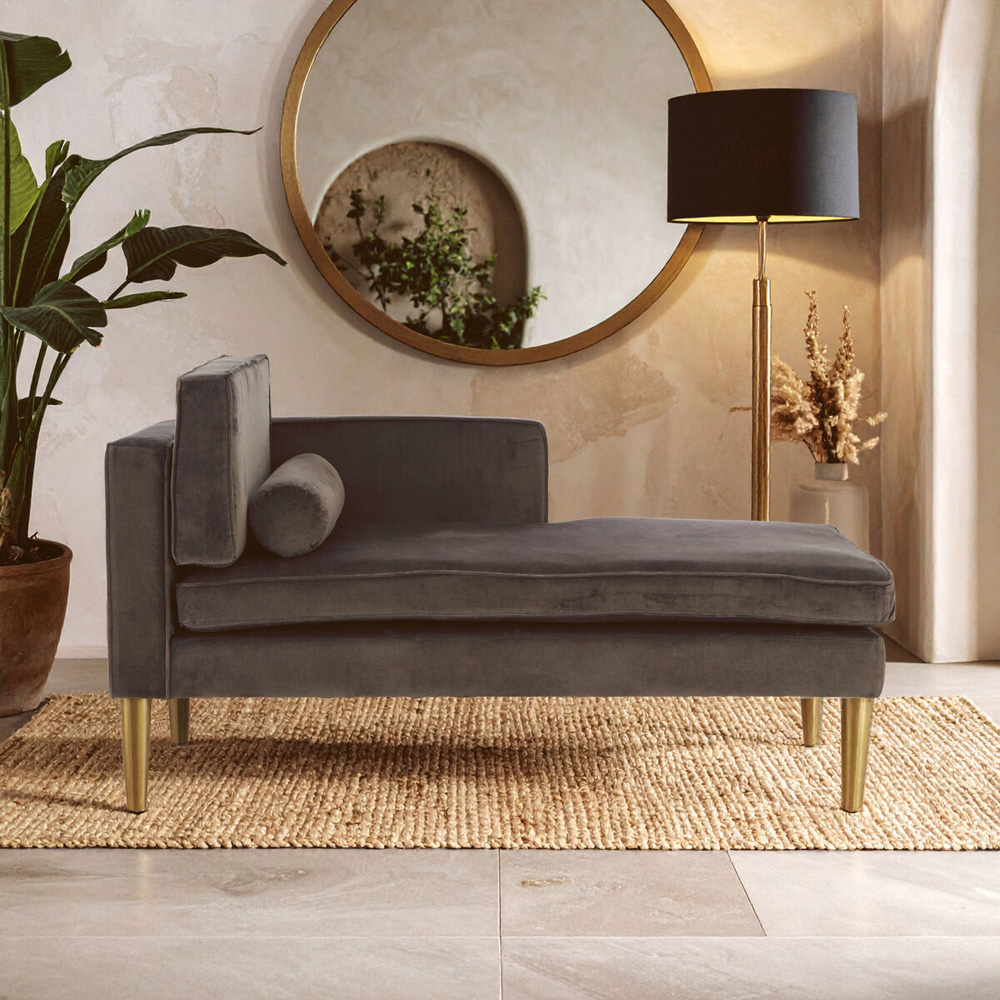 Premier Housewares Louxor Grey Velvet Left Hand Chaise Longue Sofa Image 5