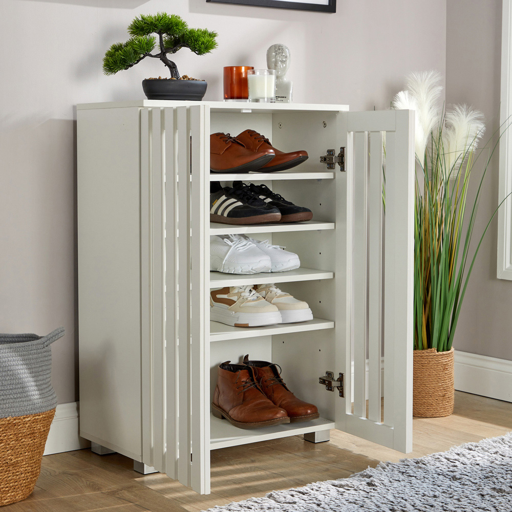 Home Source Halden 2 Door White Shoe Cabinet with Adjustable Shelves Image 6