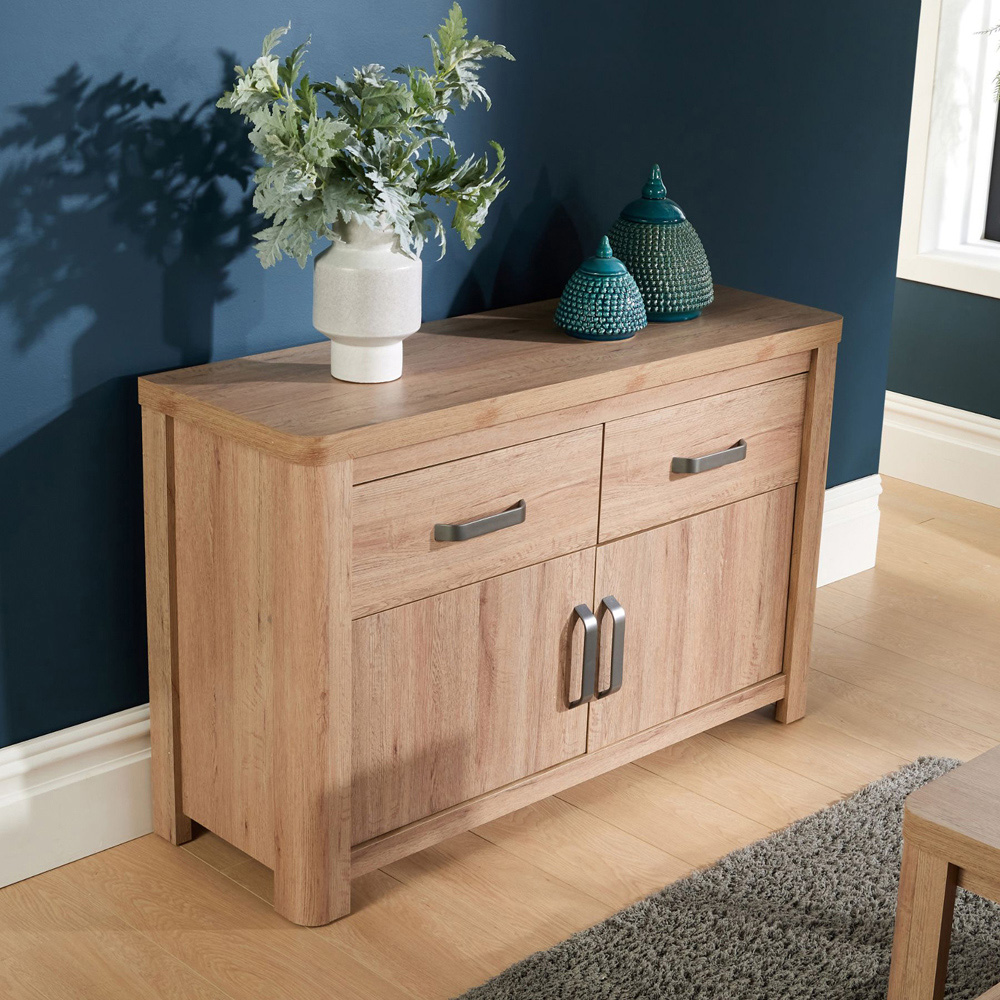 Home Source 2 Door 2 Drawer Oak Effect Sideboard Image 7