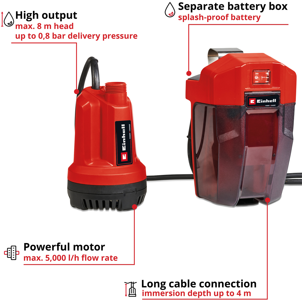 Einhell Power X-Change GE-SP 18 Li-Solo Cordless Clear Water Pump Image 9