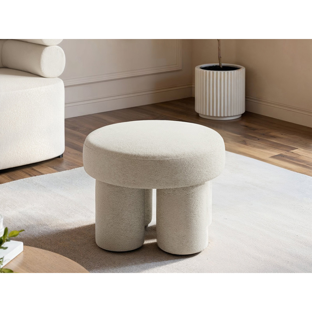 SOLACE+CO Ferro Beige Fabric Low Pouffe Image 2