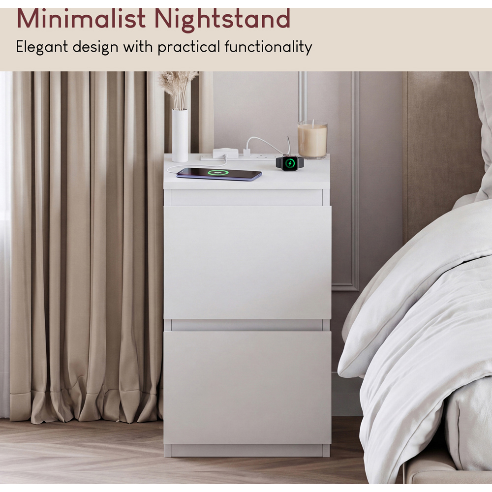 VIDA DESIGNS Denver 2 Drawer White Bedside Chest with Power Outlet Set of 2 Image 4
