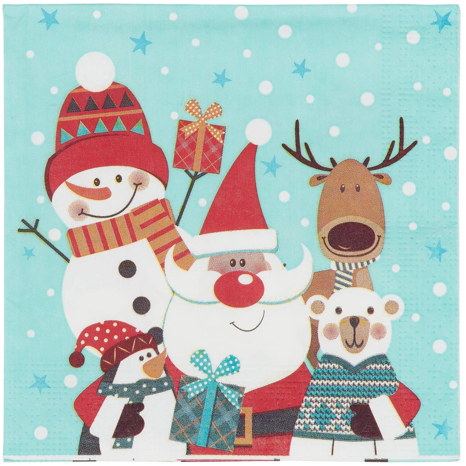 Pack of 20 Santa and Friends Napkins - Blue Image 4