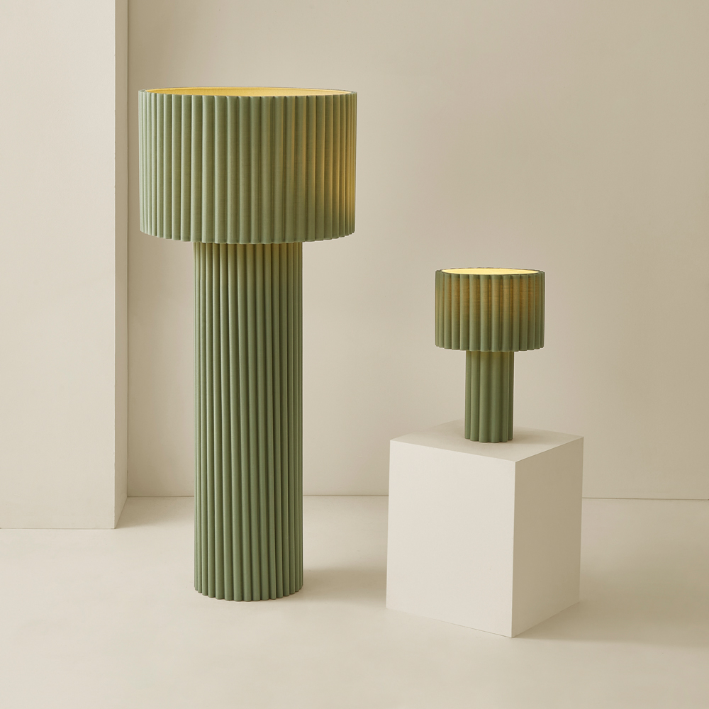 ValueLights Lenny Moss Green Drum Lamp Shade Ribbed Fabric Midi LED Floor Lamp Image 7