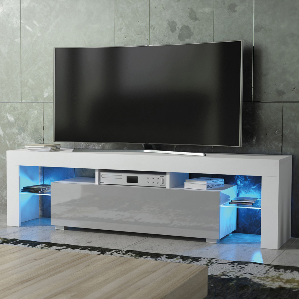 Creative Furniture Aria White and Grey Gloss Single Door 3 Shelf TV Unit with LED Image 4