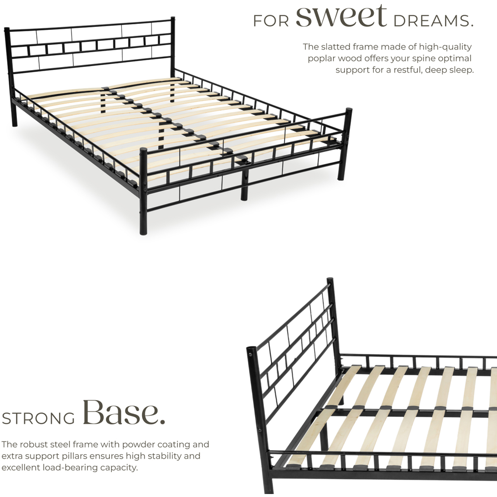 tectake Double Black Metal Bed Frame with Slatted Base Image 6