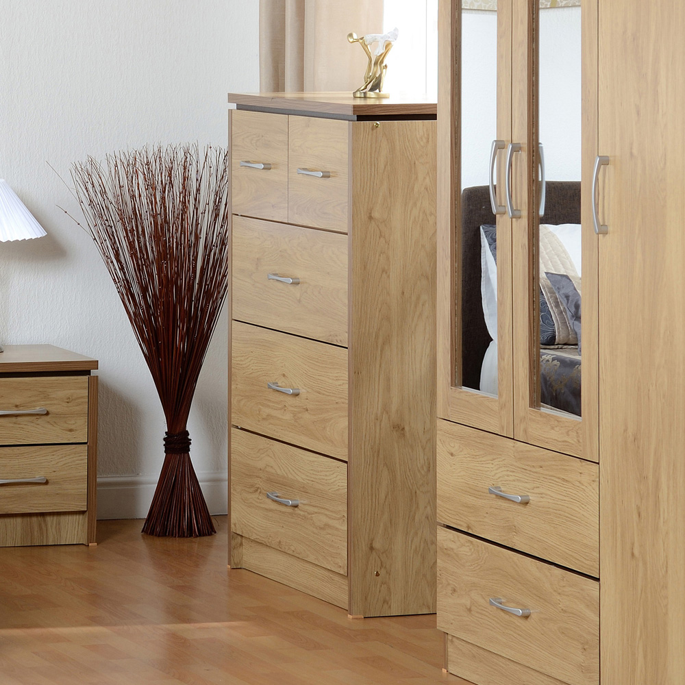 Seconique Charles 5 Drawer Oak Effect Veneer Chest of Drawers Image 8