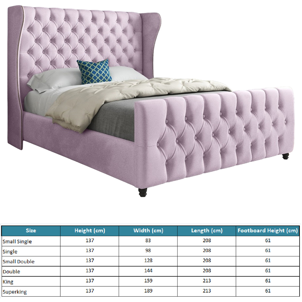 Donati Pink King Size Velvet Upholstered Bed Frame with Straight Curved Top Headboard Image 7