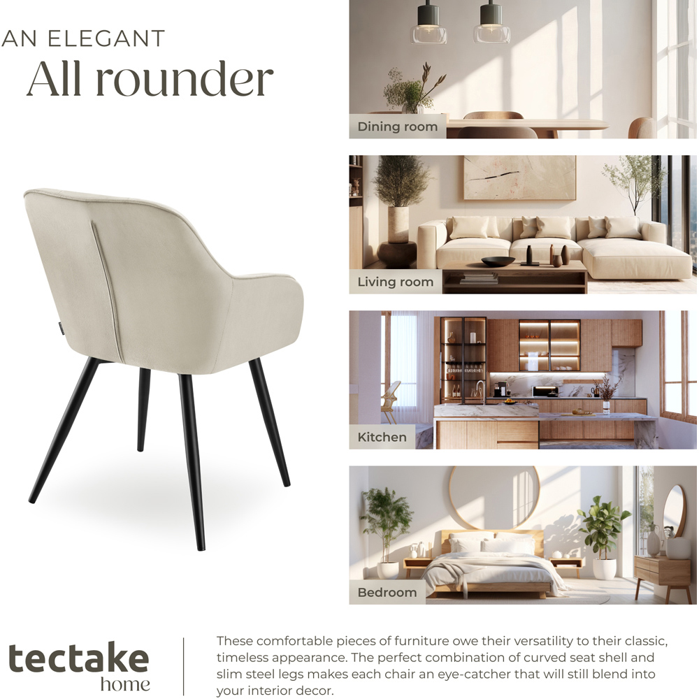 tectake Marilyn Set of 2 Cream and Black Quilted Velvet Dining Chair Image 7