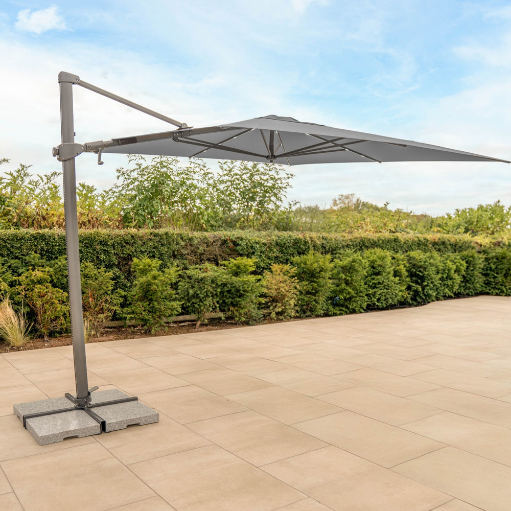 Kettler Orion Slate and Grey LED Cantilever Square Parasol with Granite Base and Night Cover 3 x 3m Image 2