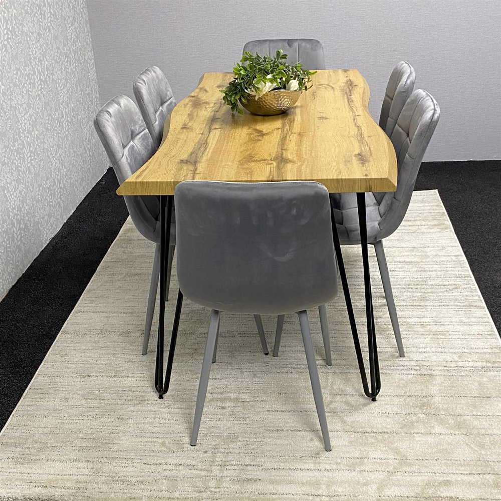 Kosy Koala 6 Seater Velvet Wooden Dining Set Grey Image 6