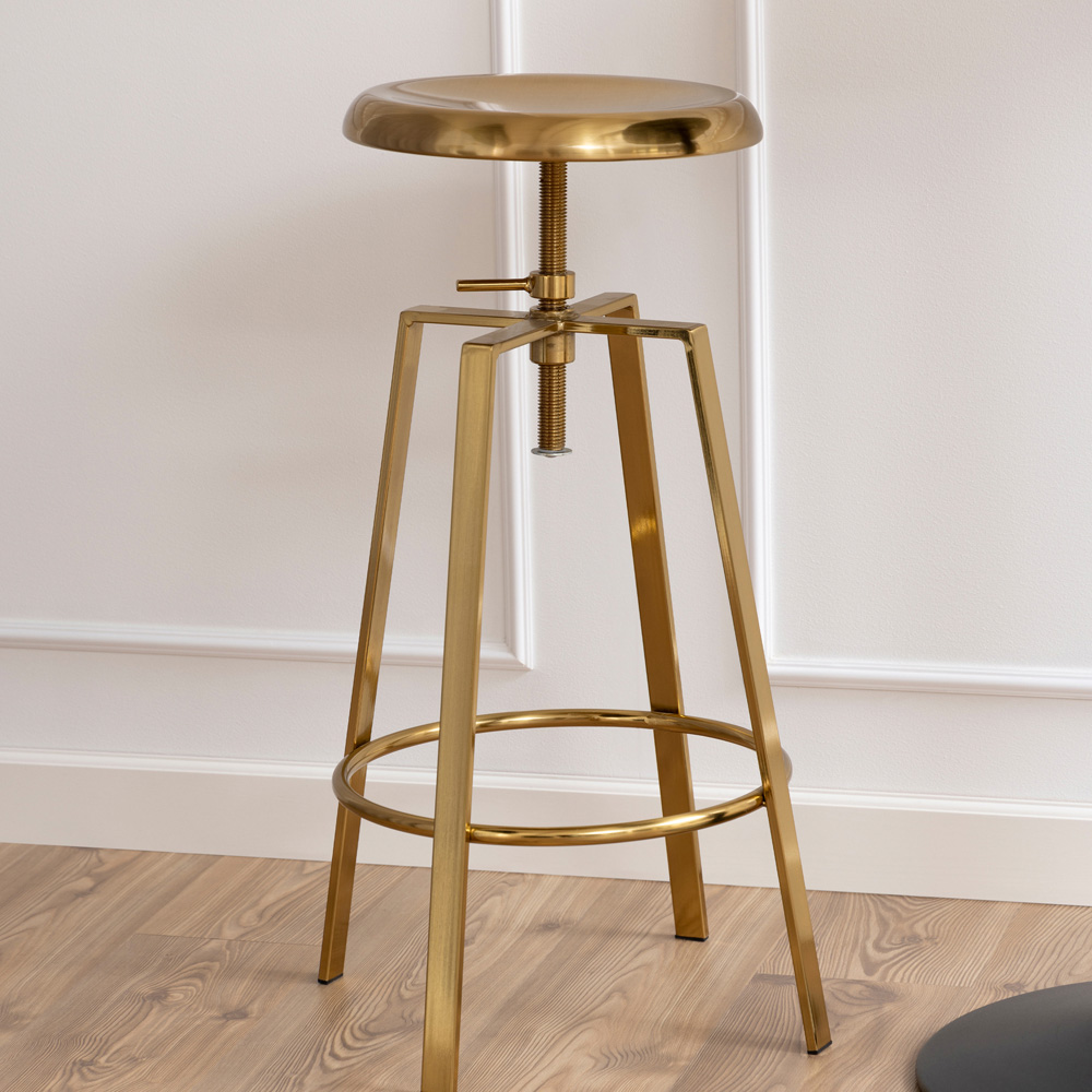 Florence Goose Gold Brushed Steel Height Adjustable Bar Stool Image 8