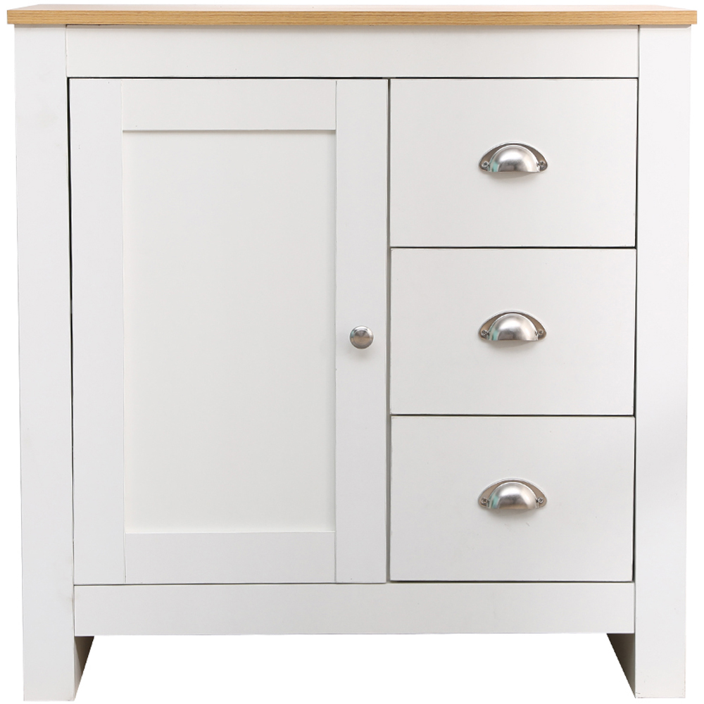 FurnitureHMD Single Door 3 Drawer White and Oak Effect Wooden Cupboard Image 2