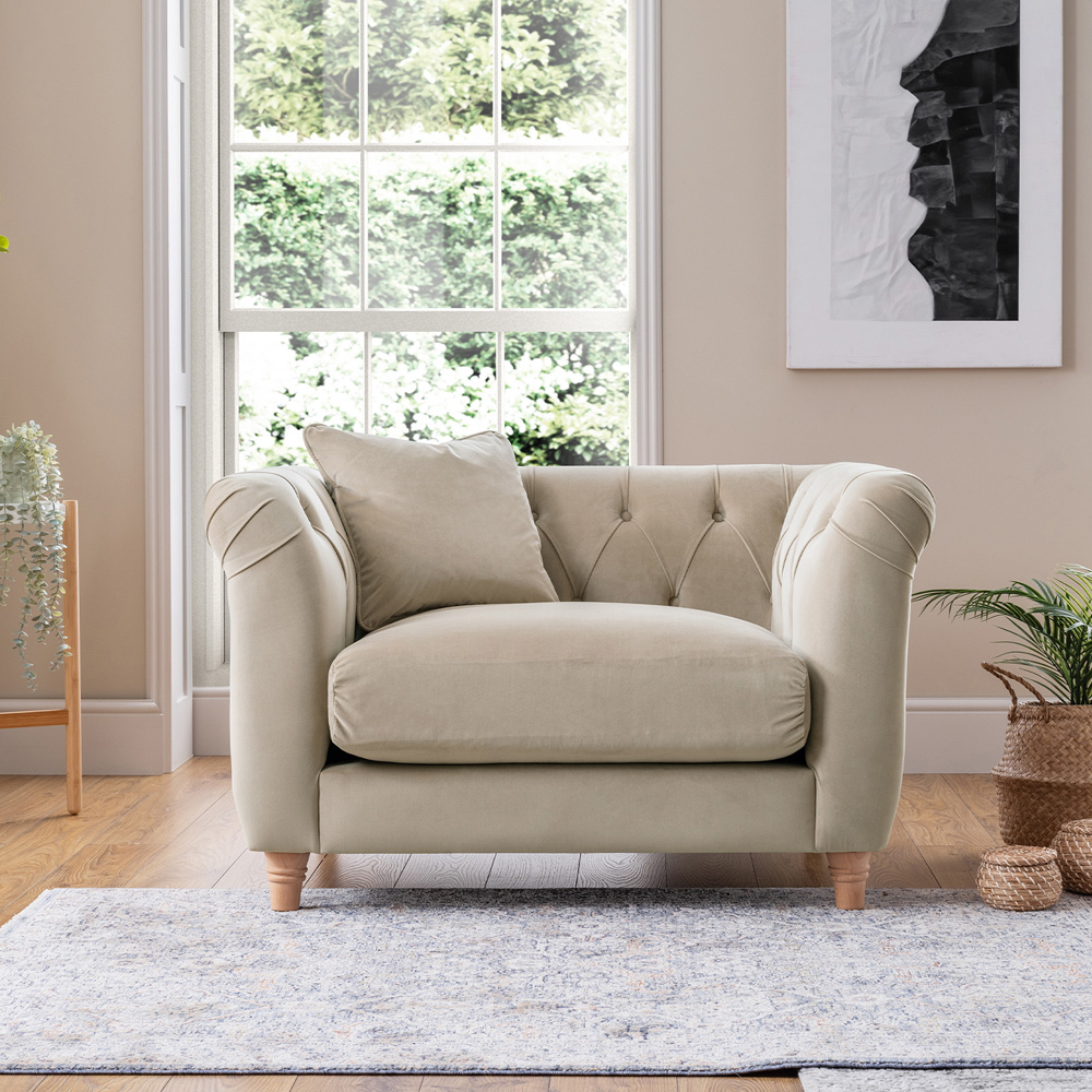 Elsie Chesterfield Putty Plush Velvet Armchair Image 4