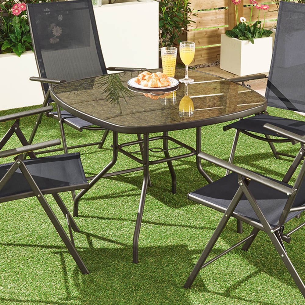 Malay Outdoor Essentials Rio 4 Seater Square Glass Top Table Image 4