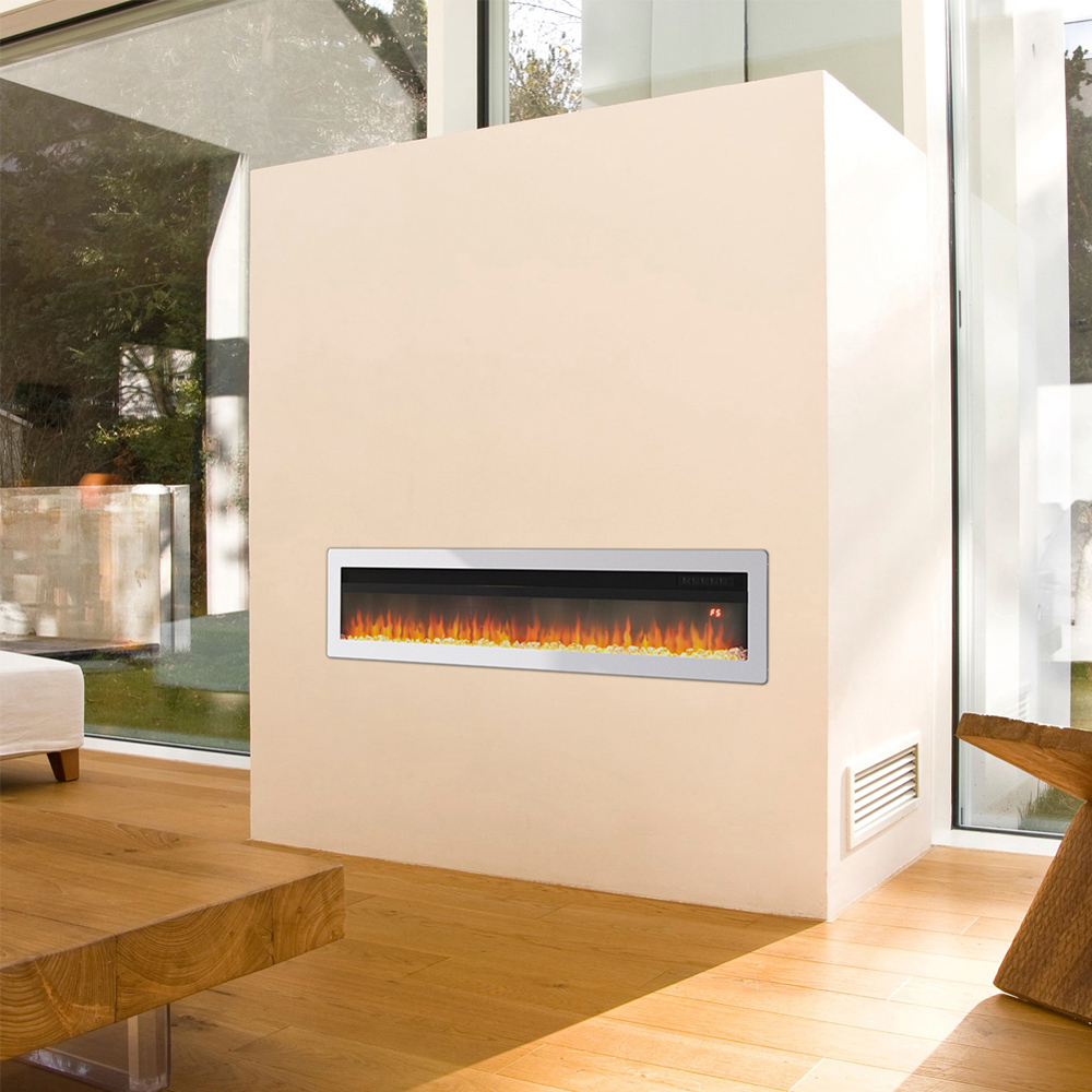 Living and Home 50 Inch White Electric Fireplace Wall Mounted Wall Inset or Freestanding Heater with Remote Control Image 7