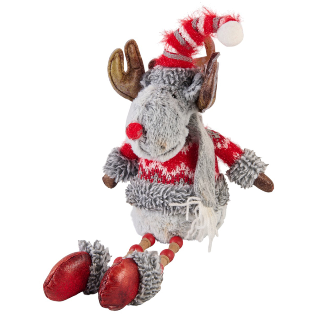 Candy Cane Lane Grey Shelf Sitting Reindeer Decoration Image 2