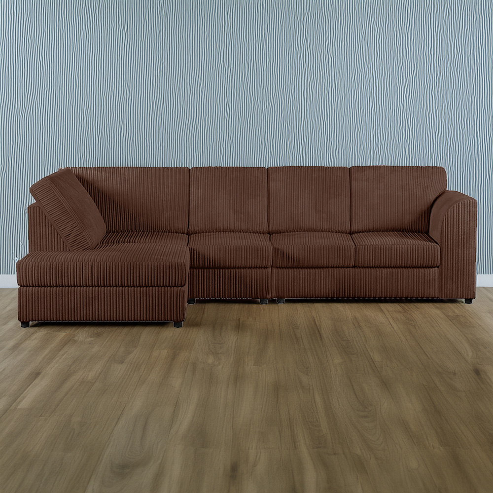Luxor 4 Seater Chocolate Jumbo Cord Left Hand Facing Full Back L Shaped Corner Sofa Set Image 1