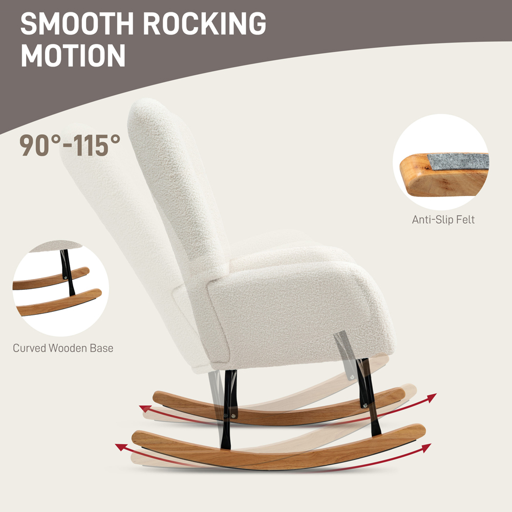 Portland Cream and White Modern Rocking Chair with Backrest Image 7