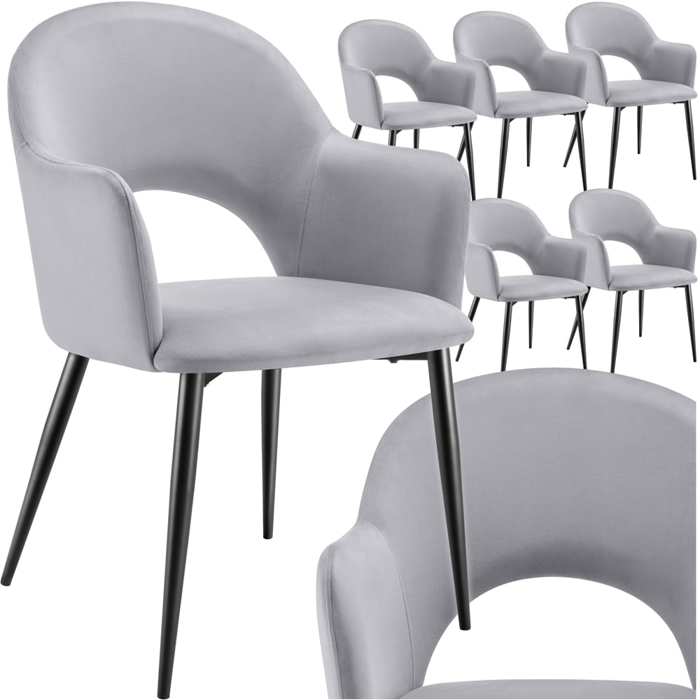 tectake Sasha Set of 6 Light Grey Velvet Look Dining Chair Image 2