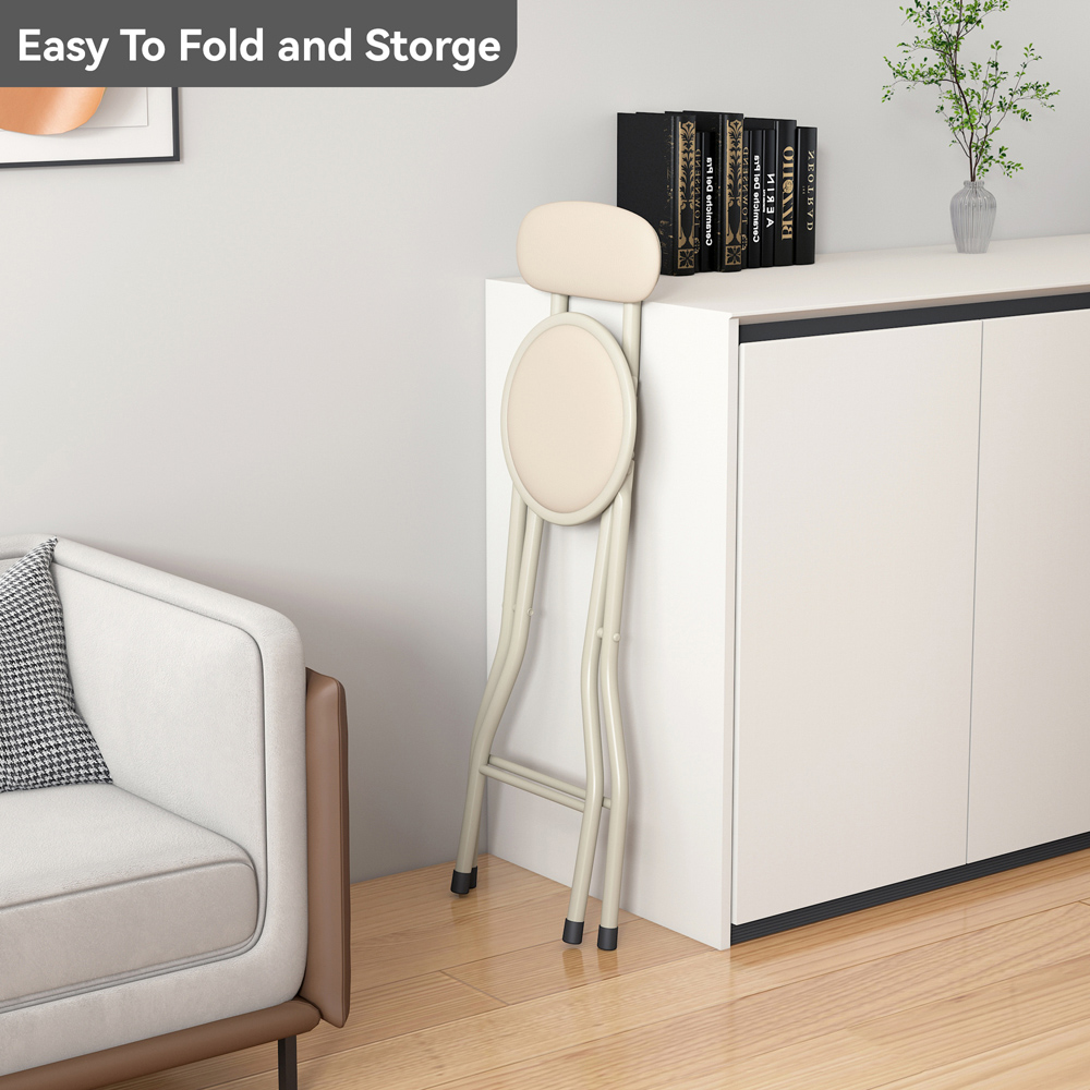 Beige Padded Folding Bar Stool Set of 6 Image 4