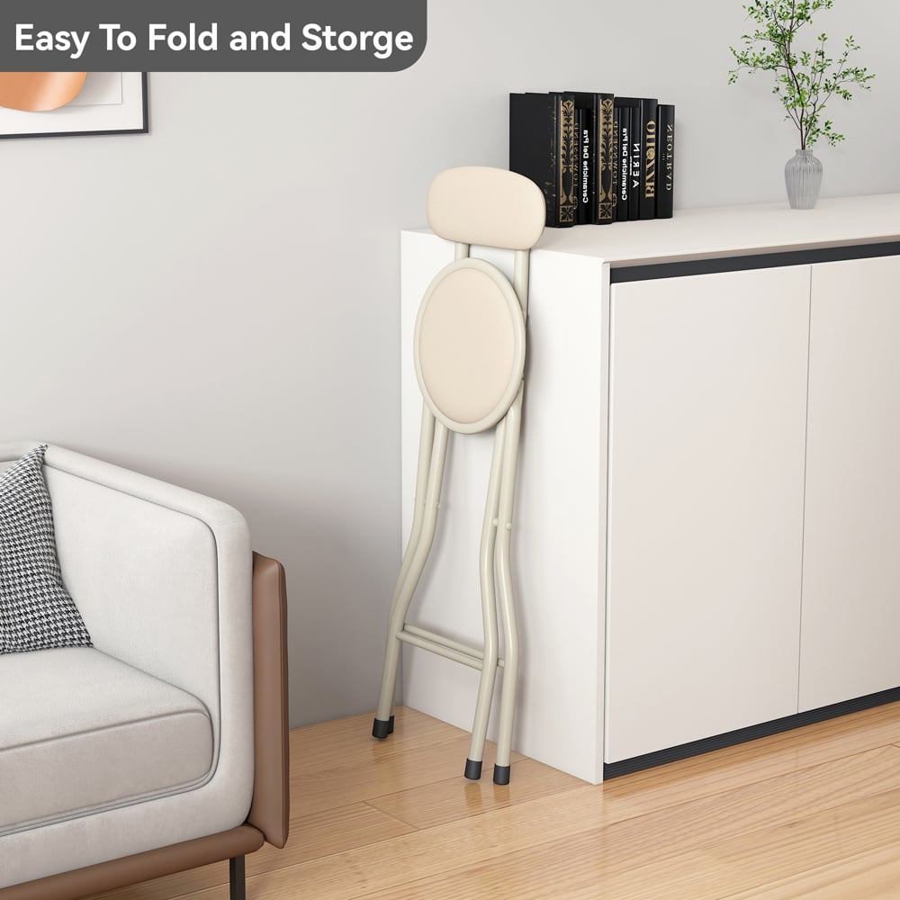 White Padded Folding Bar Stool Set of 2 Image 4