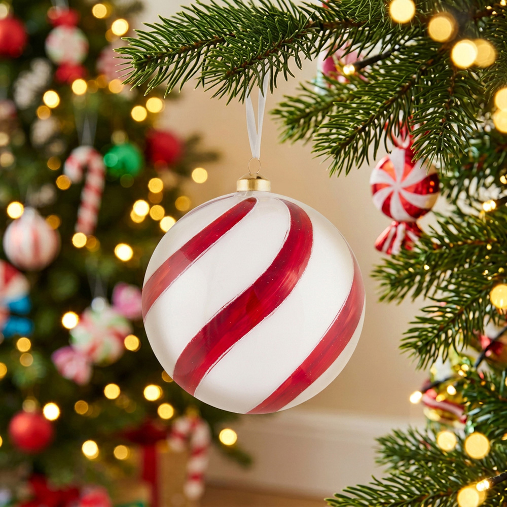 Candy Cane Swirl Bauble 15cm - Red and White Image 2