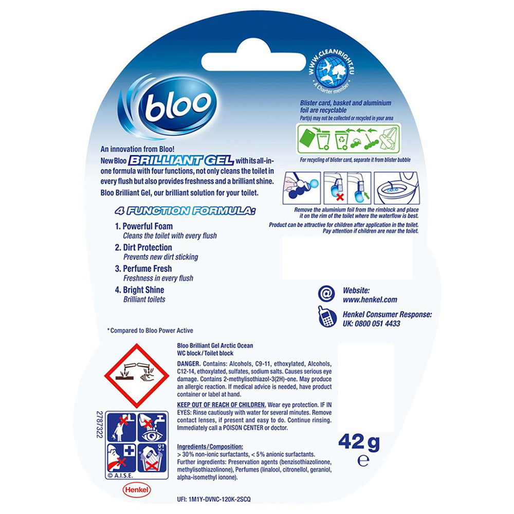 Bloo Brilliant Gel All in 1 Arctic Ocean Toilet Rim Block 42g 14 Pack Image 3