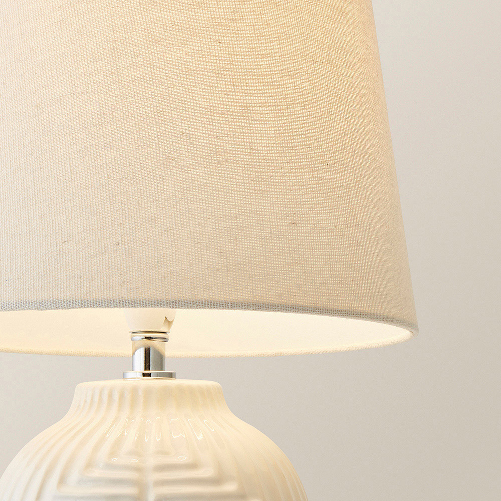 ValueLights Harrison Taper Shade White Geo Ribbed Pattern Gloss Small LED Table Lamp Image 3