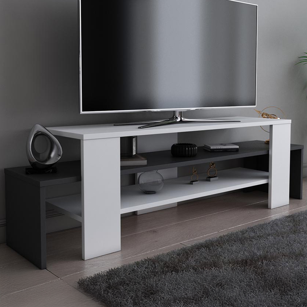 Decorotika Lenora 2 Shelf White and Anthracite TV Unit Image 1