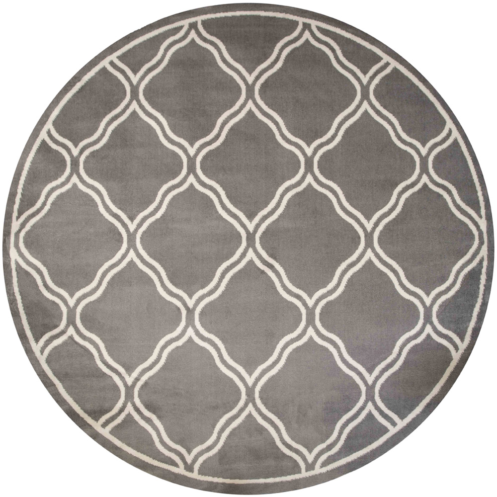 Kukoon Grey Bordered Geometric Trellis Rug 120cm Image 1