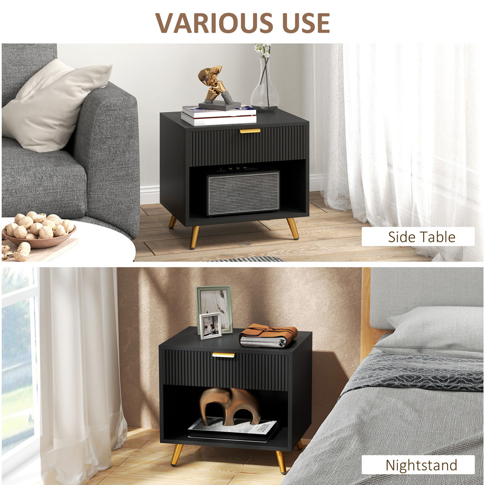 Portland Single Drawer Single Shelf Black Bedside Table Image 6