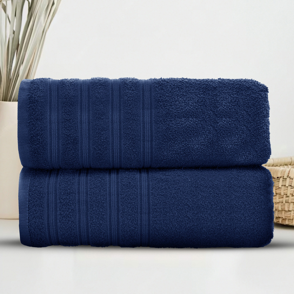 Velosso Hampi Cotton Navy Bath Sheet Set of 2 Image 2