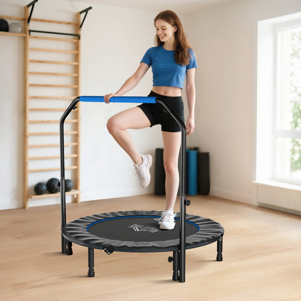 HOMCOM 4ft Blue Foldable Mini Trampoline with Adjustable Foam Handle Image 2