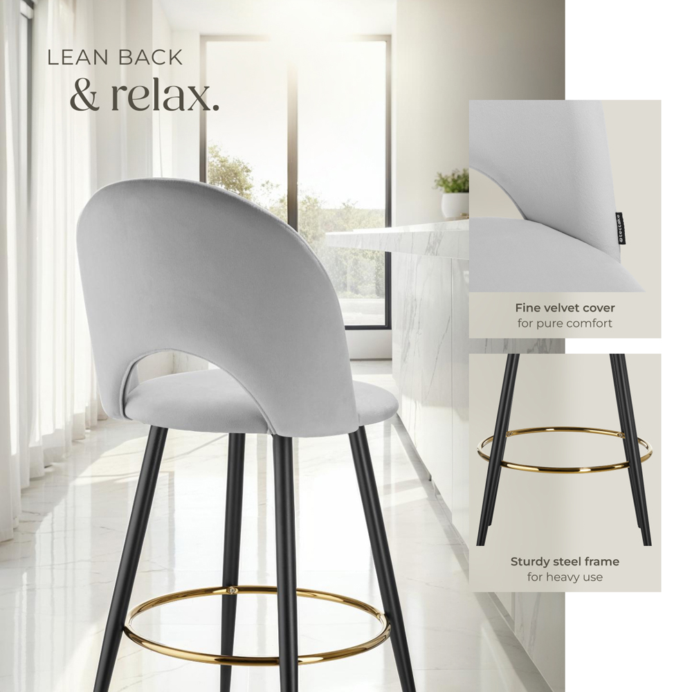 tectake Rachel Light Grey and Black Bar Stool Set of 4 Image 4
