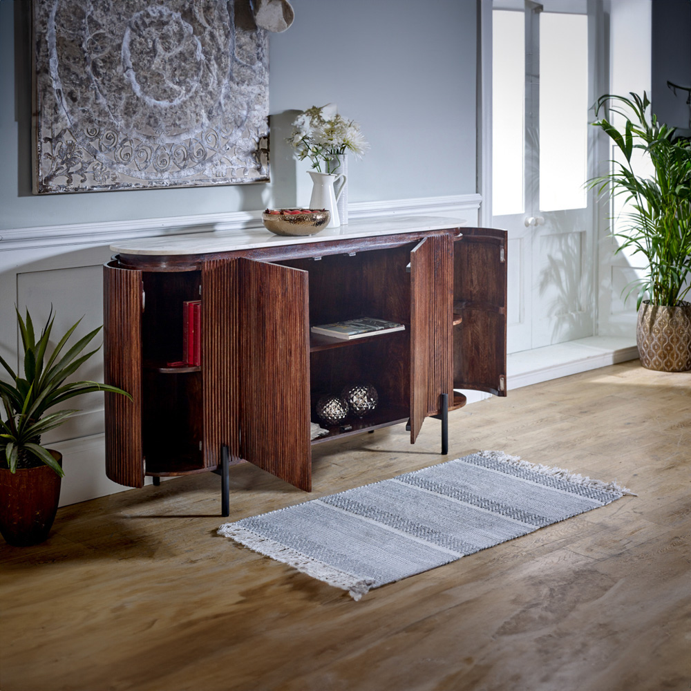 Brooklyn Opal 4 Door Marble Top Mango Wood Sideboard Image 8
