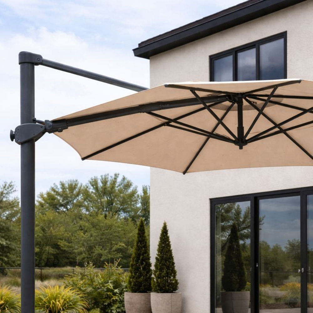 Kettler Aura Grey Vertical Tilt Cantilever Parasol with Cross Base and Night Cover 3m Image 6
