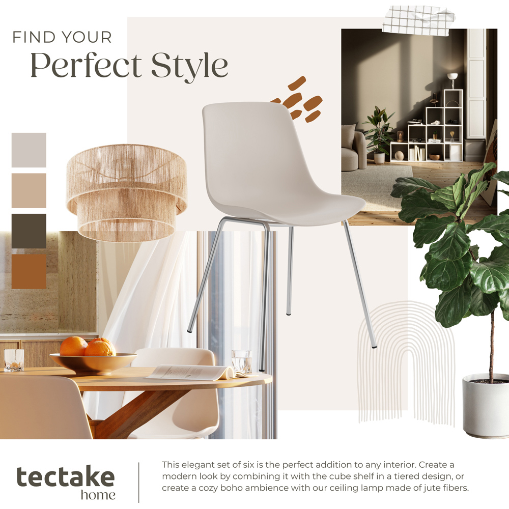 tectake Mave Set of 6 Taupe and Chrome Dining Chair Image 7