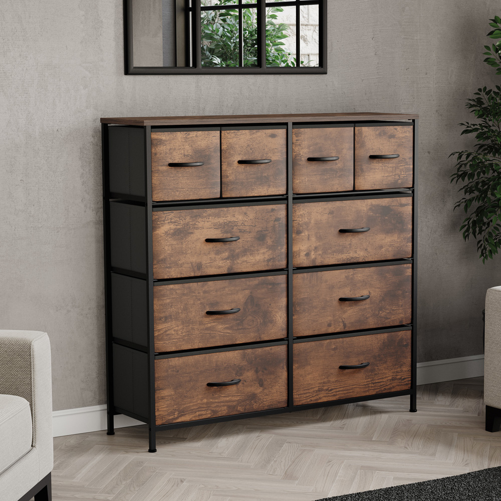 Vida Designs Chorley 10 Drawer Rustic Brown Fabric Chest of Drawer Image 3