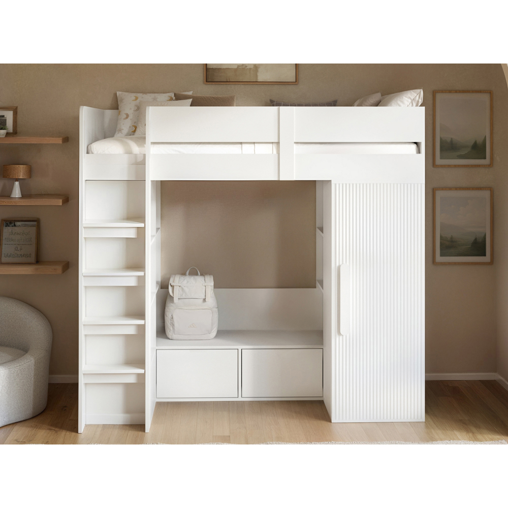 Flair Aspen White Ribbed High Sleeper with Storage and Wardrobe Image 6