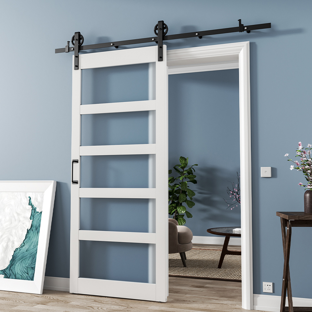 Living and Home White Country Style Wooden Barn Sliding Internal Door Kit with Handle 910 x 2130mm Image 2