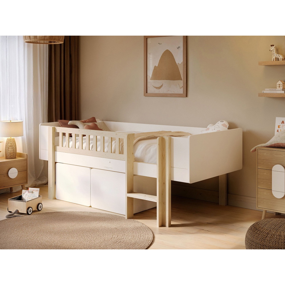 Noomi Kayla White Mid Sleeper Bed with Storage and Moveable Ladder Image 5