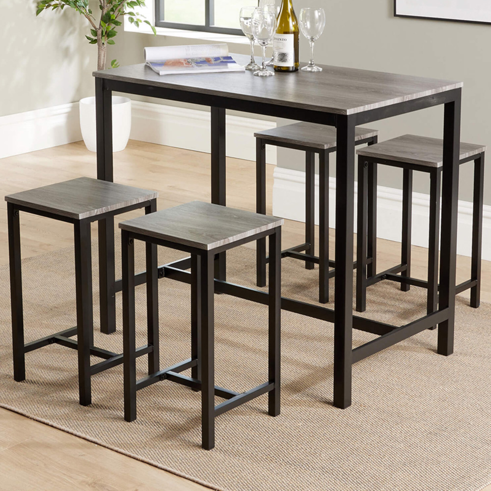 Home Source Nicosia 4 Seater Grey Bar Table with Stools Image 1