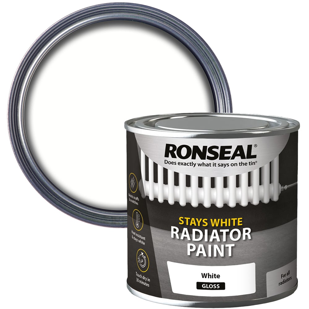 Ronseal One Coat White Satin Radiator Paint 250ml Image 1